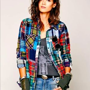 Free People Patched Plaid Buttondown